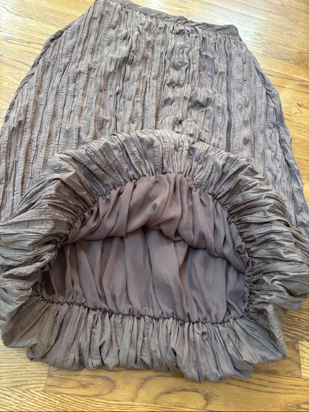 Zara wrinkled effect satin finish balloon bubble hem brown midi skirt sz.M - Picture 9 of 16